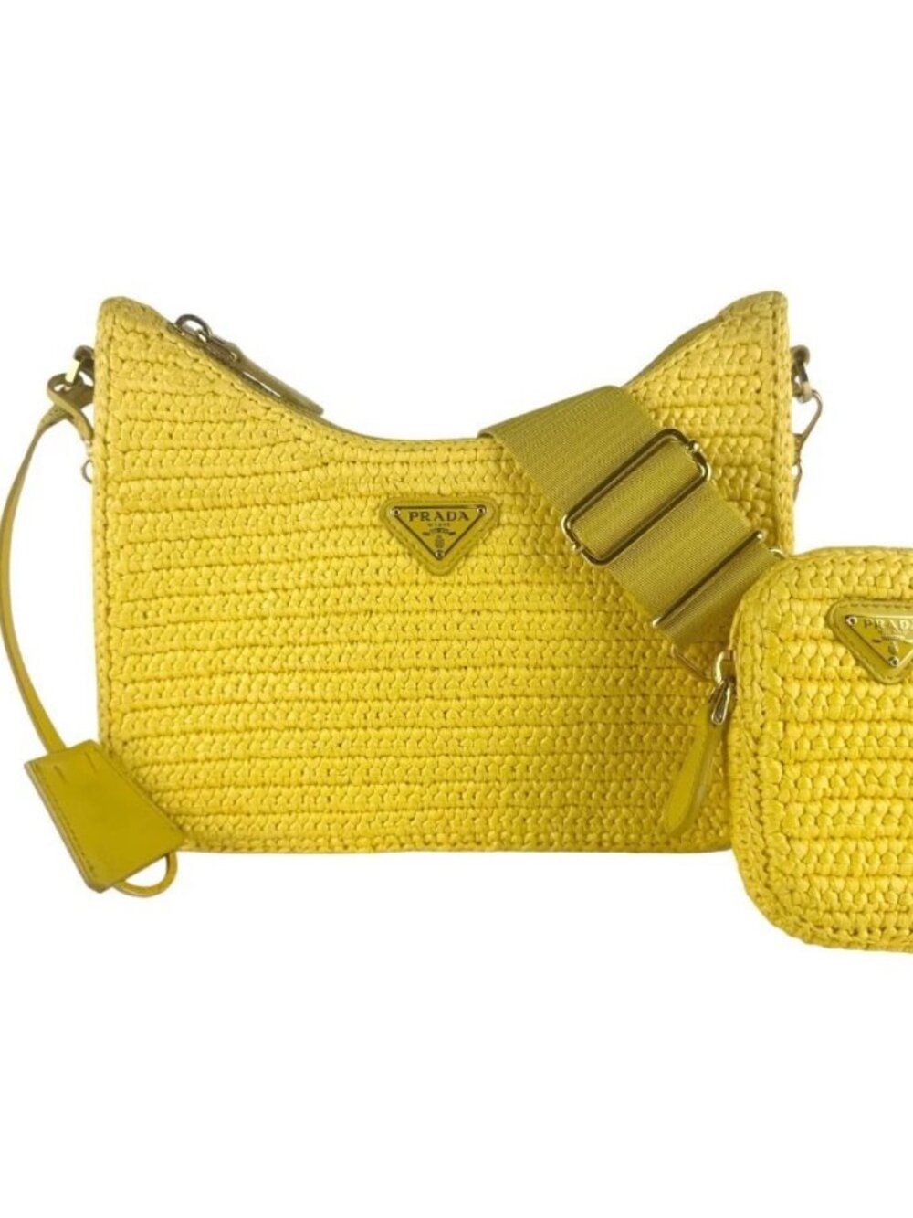 PRADA Shoulder Bag Crossbody Bag Yellow/Gold Raffia/Metal